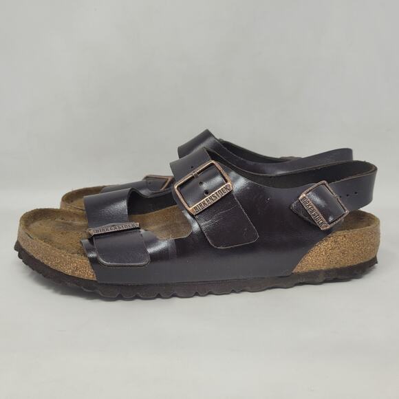 Birkenstock Milano Sandals Mens EU42 US9 Brown Leather Soft Footbed Buckles - Picture 4 of 10